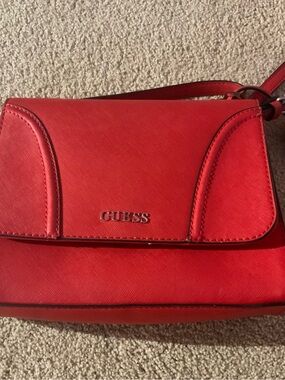 GUESS Red Crossbody Shoulder Bag with Silver Logo